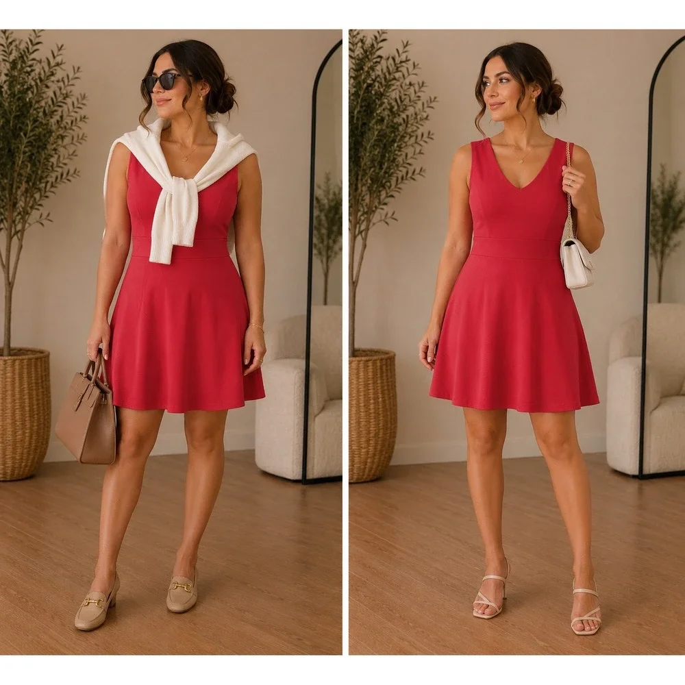 J. Crew Pink Fit & Flare A-Line V-Neck Sleeveless Dress Sz 6 Midi Office Barbie